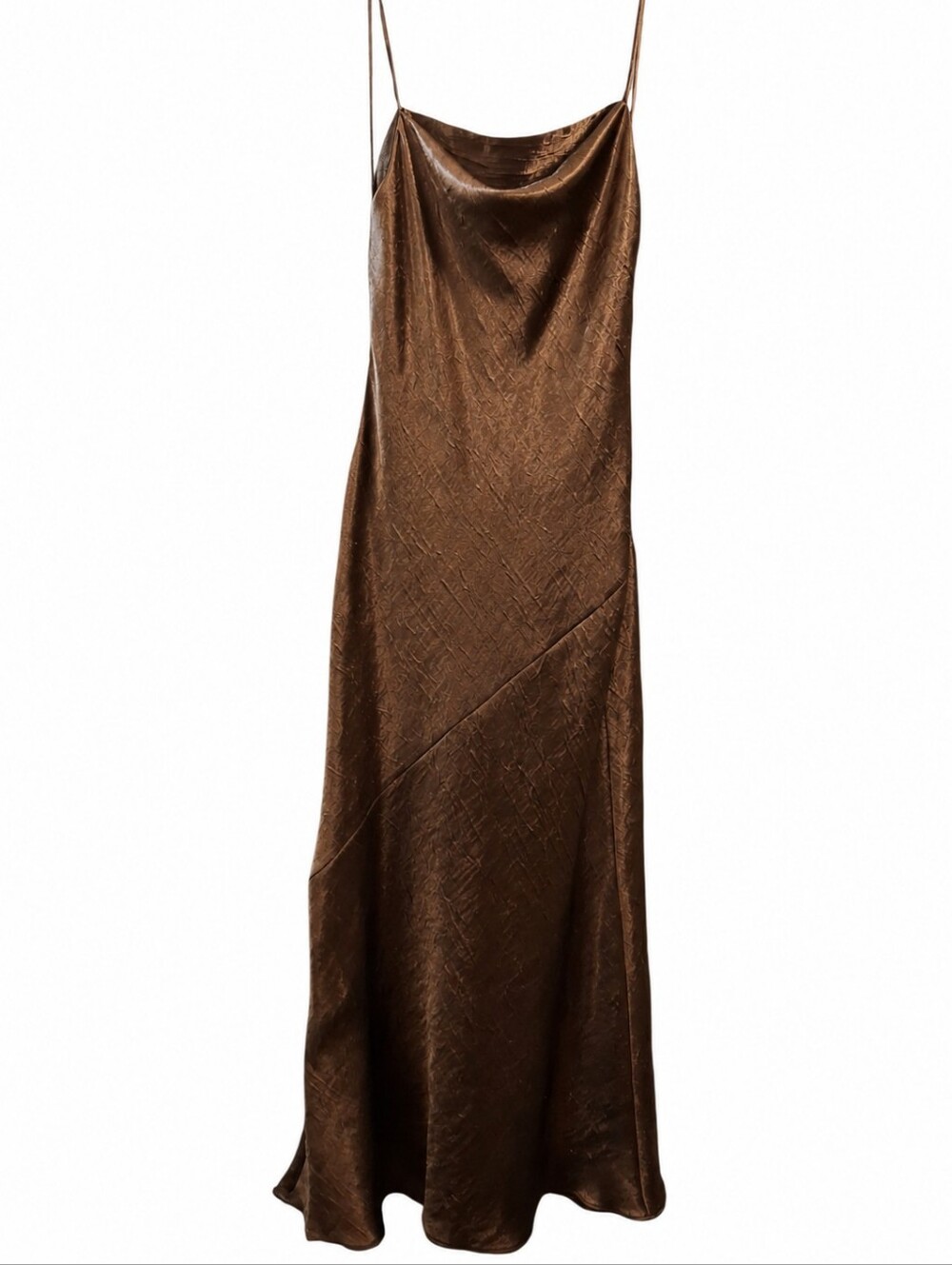 Zara Copper Satin Cowl-Neck Maxi Slip Dress - Picture 3 of 8